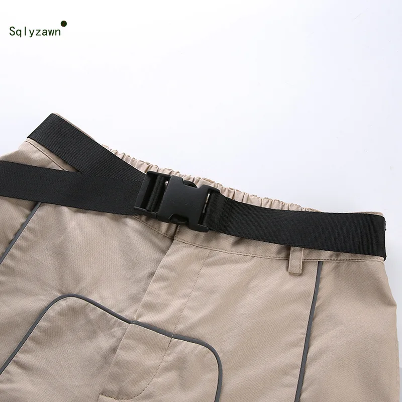 Инс Светоотражающие пряжки ремень брюки Femme Pantalon женские штаны Карго