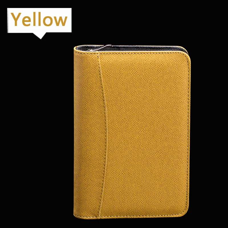Кожаный бизнес-блокнот на молнии и калькулятор A5 B5, блокнот на спирали, дневник, планировщик, большой объем, Padfolio - Цвет: Yellow