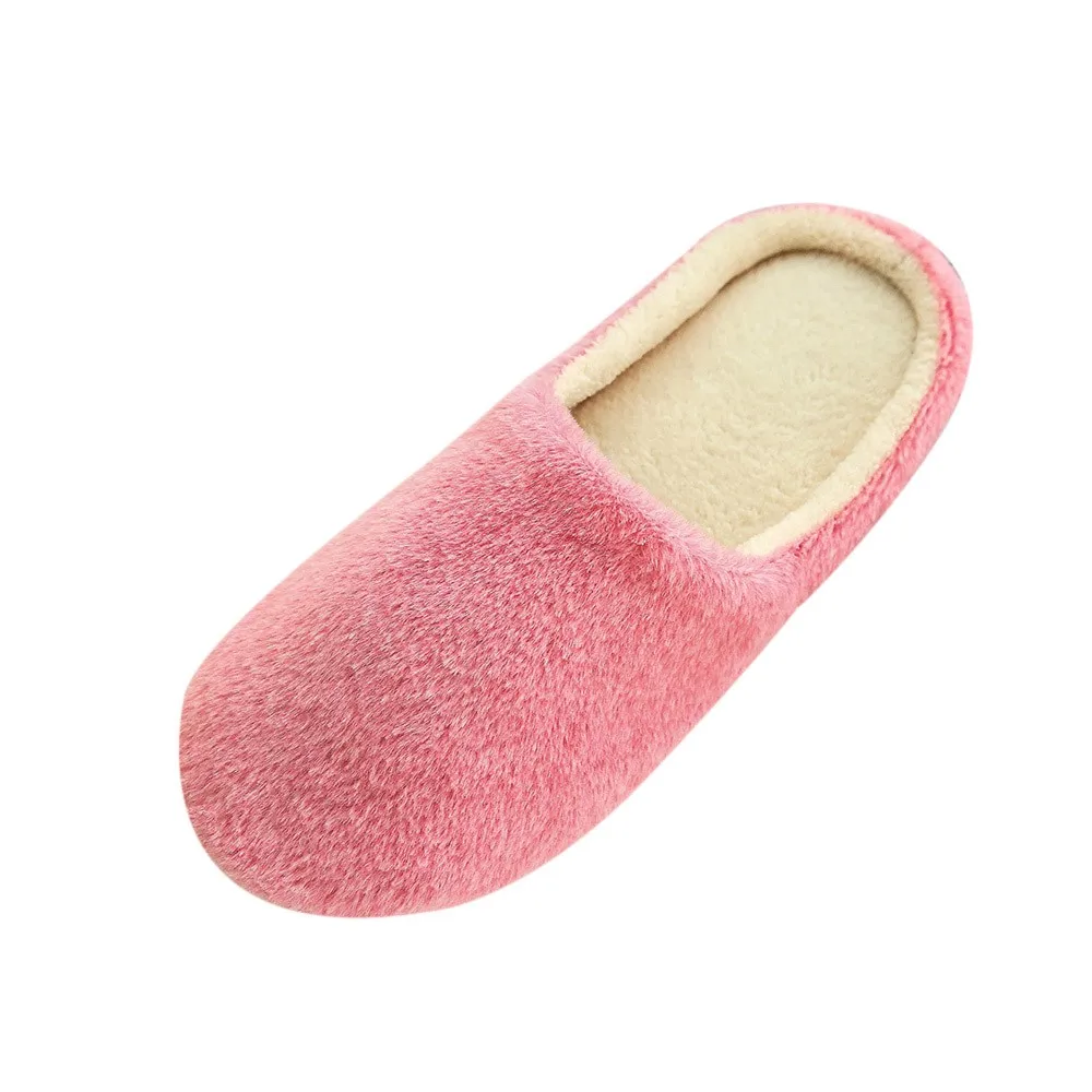 Женские тапочки; женские теплые домашние плюшевые мягкие тапочки; нескользящая зимняя обувь для спальни; уличные Повседневные тапочки - Цвет: Розовый
