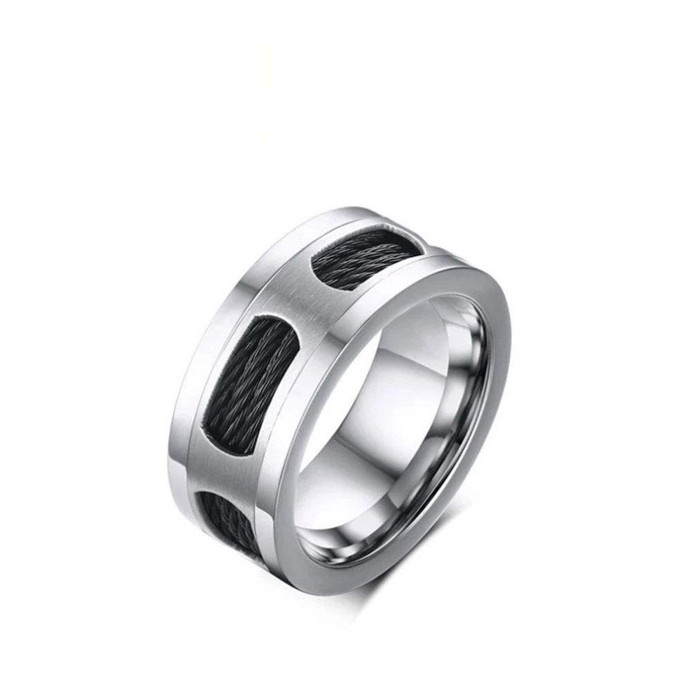 

R032 10mm Stainless Steel Wire Drawing Silver Black Titanium Men Ring Engagement Rings Band Simple Fashion Jewelry