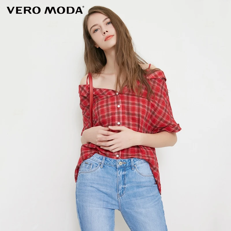 Vero Moda рубашка женская женский топ с открытыми плечами клетчатая рубашка с короткими рукавами | 31836W506