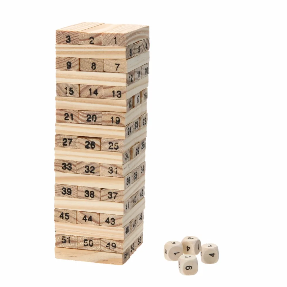 New Wooden Tower Wood Building Blocks Toy Domino 54 4pcs Stacker Extract Building Game Kids Educational