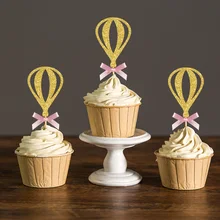 Изготовленные на заказ с бантом и Золотой/Серебряный Блеск горячего воздуха для воздушных шаров, украшения для капкейков выбирает Детская Игрушка В ванную/Детские украшения для вечеринки, дня рождения поставки
