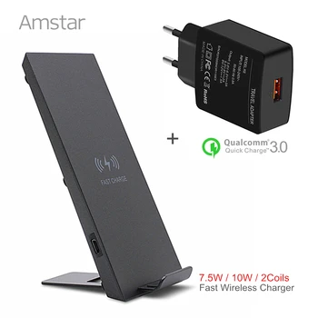 

Amstar 10W Fast Qi Wireless Charger for Samsung S8 S7 Note8 7.5W Wireless Charger for iPhone X 8 8Plus + QC3.0 USB Wall Charger