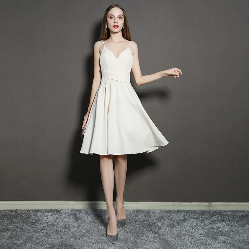 

Party Dress Women's Summer V-neck Sleeveless Spaghetti Strap Sashes Stitching Pleated Dress Sexy Slim Night Club White Dress