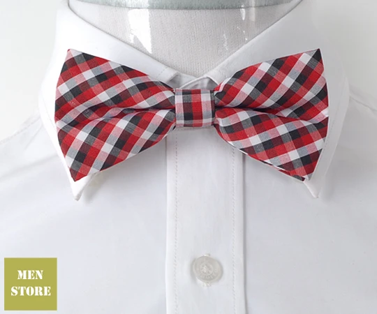New formal Men/'s Pre-tied Bow Tie /& hankie set plaids /& checkers red wedding