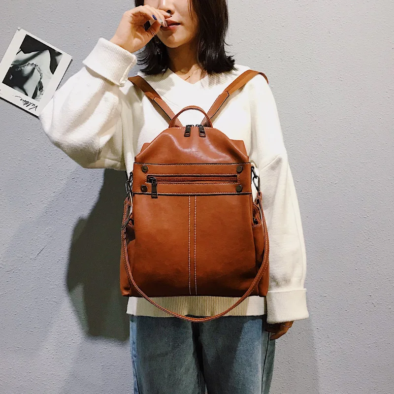 Fashion Women Rivet Backpack Pu Leather Female Backpacks School Backpack For Teenage Girls Female single shoulder bags Mochila (1)