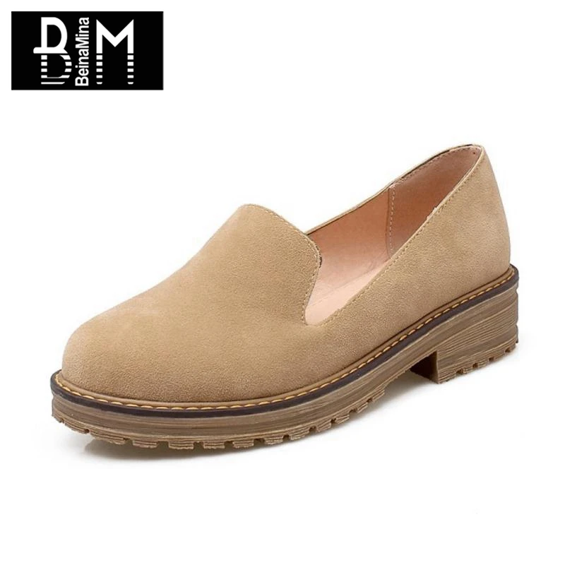 BEINAMINA Size 32 43 Women Basic Round Toe Pumps Concise Thick High 