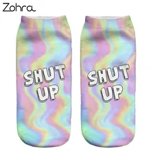 Zohra 2016 Милые Неоновые носки 3D Печать Женские носки Low Cut Носки calcetines mujer Повседневная Чулочно-Носочные Изделия Печатных Носок