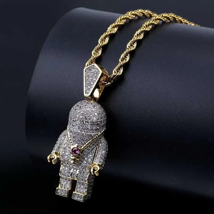 

Hip Hop Jewelry Micro Pave AAA CZ Astronaut Iced Out Cool Mens Pendant Necklace Gold Chain For Men Fashion Bling Necklace Women