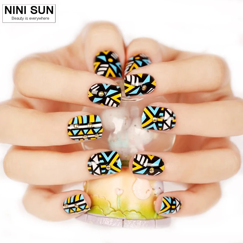 Full Nail Tips UV Gel Art Designed Fake Nails Tips Acrylic Artificial ...