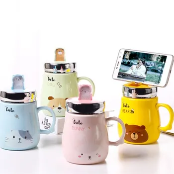 

Ceramics Mugs Hot Sale Mobile Phone Holder Animal Coffee Milk Tea Cup Cute Cat Dog Bear Rabbit Mug Couple Water Cup Drinkware