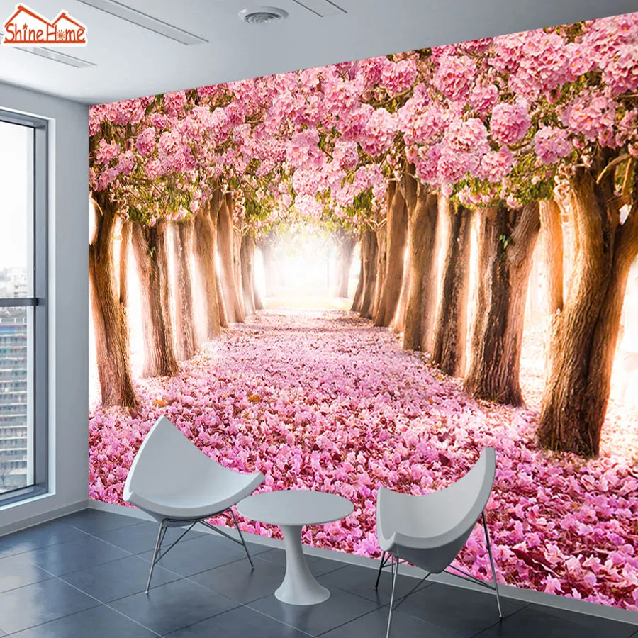 ShineHome 3d Wallpaper Розовый Сакура Цветочный лес фотообои фото обои для стен 3 d в рулонах
