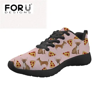 

FORUDESIGNS New Arrival Women Shoes Chihuahua Pizza Design Puzzle Style Brand Ladies Flats Casual Student Girls Sneakers Zapatos