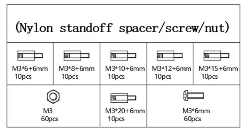 180 шт M2 M2.5 M3 черные стойки нейлоновая распорка Шестигранная стойка винты гайки набор комплектов пластиковых распорных резьбовых колонн