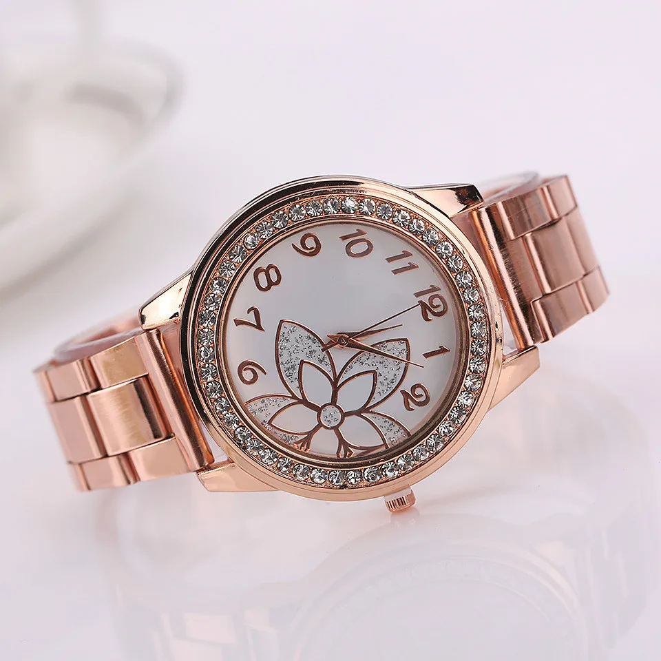 Женские брендовые часы роскошные часы с браслетом женские кварцевые часы с бриллиантами розовое золото цветок повседневные часы женские Relogio feminino