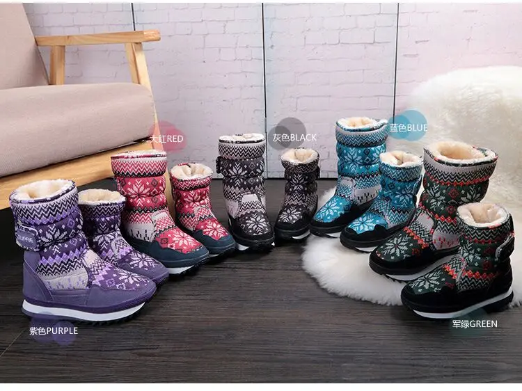 Размер 27-41, детские зимние ботинки, плюшевые ботинки для мальчиков и девочек, Зимние непромокаемые детские Студенческие модные зимние ботинки со снежинками для родителей и детей