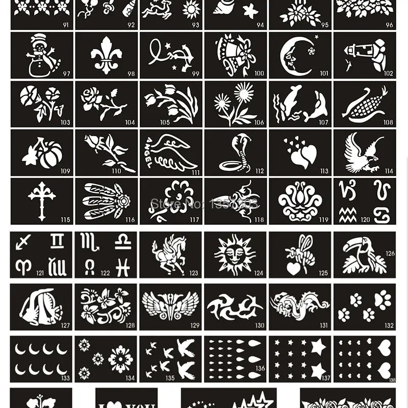 50 Смешанные листы для дизайна трафареты для покраски тела блеск набор для Временной Татуировки