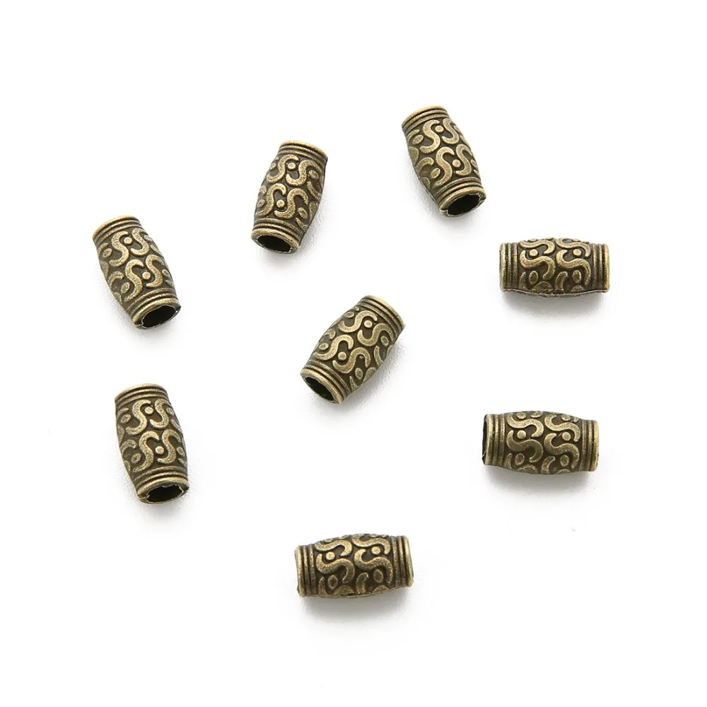 

20pcs/lot Size 11*5mm Antique Silver Color Spacer Tube Beads Round Metal Big Hole Charm Beads for Bracelet DIY Jewelry Making