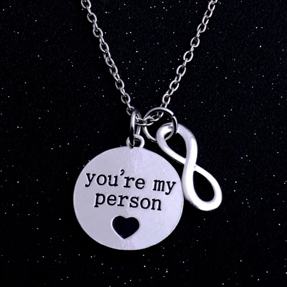 

2pis/set Engraved Grey Anatomy Necklace Hot Sales Letter You Are My Person Pendant For Men&Woman Necklace Sweater Chain