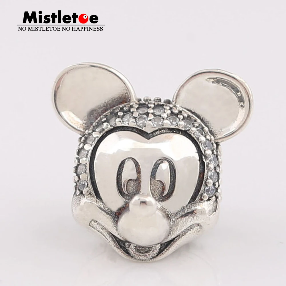 

Mistletoe 925 Sterling Silver Shimmering Mickey Portrait Clip, Clear CZ Charm Bead Fit European Bracelet Jewelry