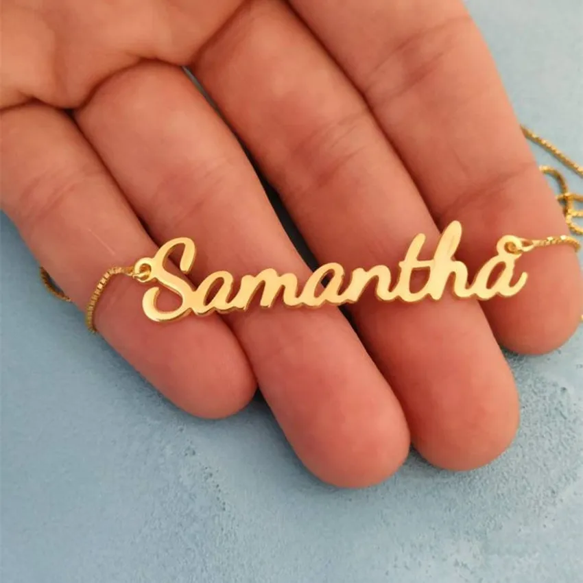 

Gold Box Chain Custom Name Necklace Personalized Nameplate Choker Stainless Steel Jewelry Pendants Necklace Women Christmas Gift