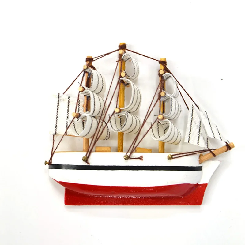 LUCKK 10 см моделирование парусник Firdge магниты творческий деревянный корабль ручной работы Модель Декор холодильники Кухня стикеры сувенир - Цвет: Красный