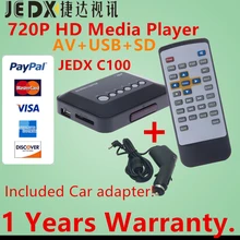 JEDX C100 мульти медиаплеер мини HD 720P Автомобильный медиаплеер ТВ коробка поддержка 1280*720p MKV RM AV SD USB SDHC MMC с автомобильным адаптером