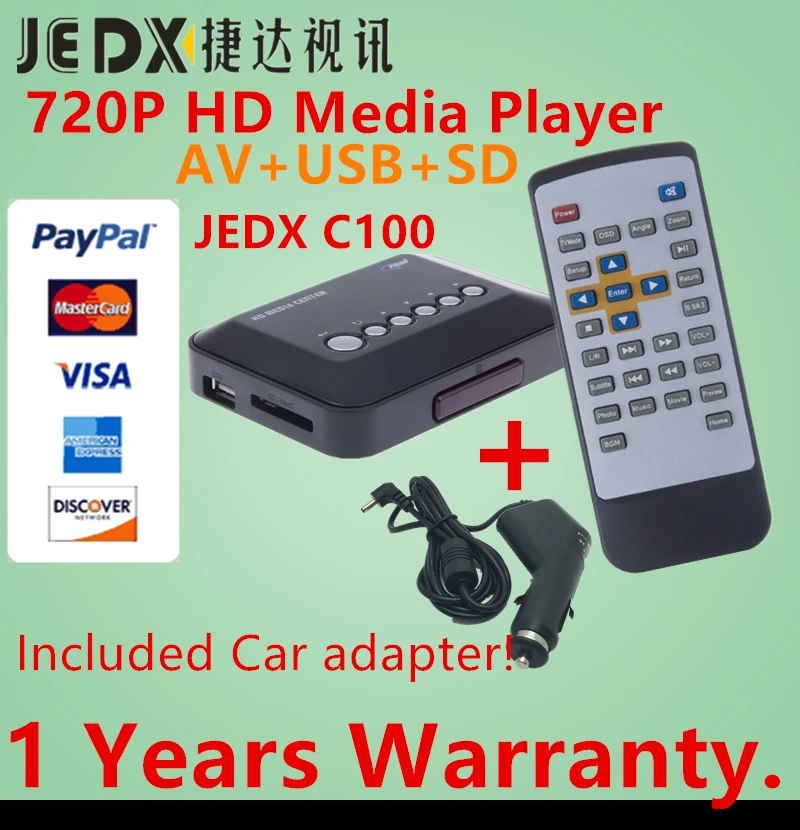 Мультимедийный мини плеер JEDX C100 HD 720P автомобильный медиаплеер ТВ приставка с