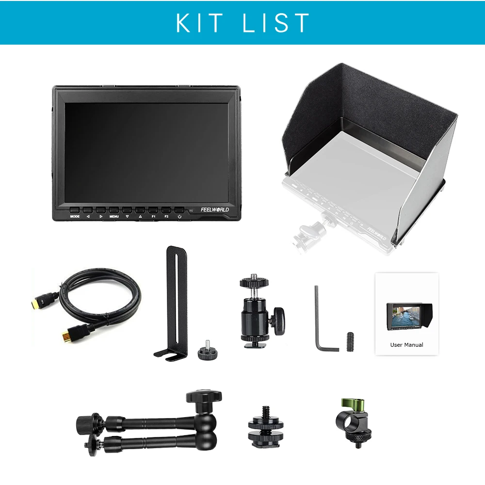 Feelworld FW759 7 &quotЖК DSLR камера HD ips 1280x800 HDMI монитор поля для BMPCC + 15 мм зажим стержня 11&quot