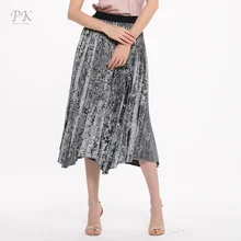 PK серебристый металлик плиссированная летняя юбка женские бархатные серый миди школьная юбка офисная unstraight кроя плиссированная бархатная юбка femme