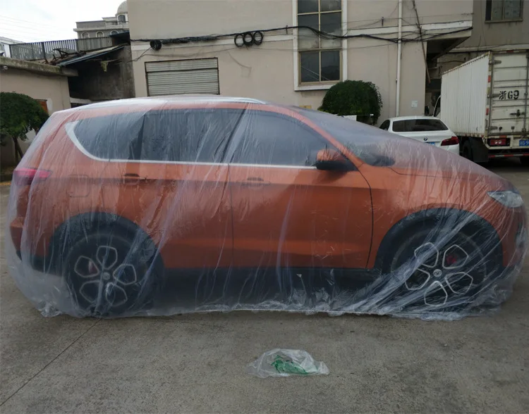 

Car Cover Mainly Used For Dust Pollution Prevention Rain Snow Frost Drop PE Film Material Disposable 4s Store Sales