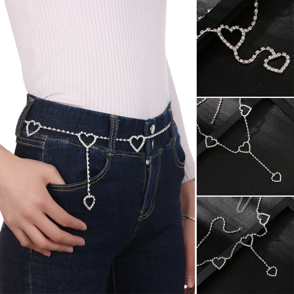

Bling Night Club Disco Belt Trendy Vintage Flash Drill Heart Waist Chain Rhinestone Heart To Heart Belts Sexy Body Chains