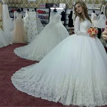 Винтажное кружевное бальное платье с длинным рукавом, свадебные платья, иллюзионный вырез, длинный рукав, шлейф размера плюс, свадебное платье невесты