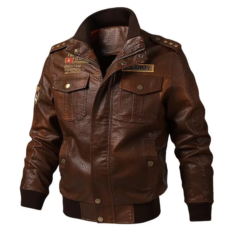 mens leather motorcycle jackets Men's Faux Leather Jackets Men Stand Collar Coats Male Motorcycle PU Leather Jacket Casual Slim Brand Coats Plus Size M-6XL leather flying jacket Casual Faux Leather