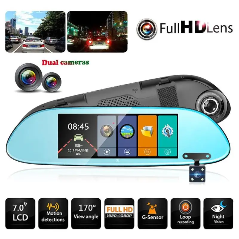 Anytek T80 7 &quot1080P Full HD Автомобильное зеркало заднего вида DVR камера ночного видения g