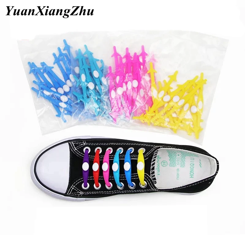 12Pcs/Set Fashion shoelace Unisex Women Men Athletic Running No Tie Lazy Shoelaces Elastic Silicone Shoe Lace All Sneakers Strap