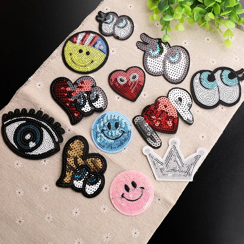 

Sequin embroidery cloth stickers eyes clothes decoration love patch stickers smiley embroidery standard