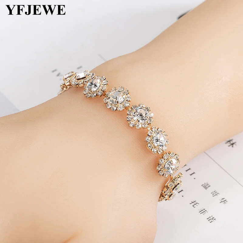 YFJEWE Для женщин Серебряный браслет с кристаллами лучший дизайн моды Браслеты для Для женщин; ; Прямая B227