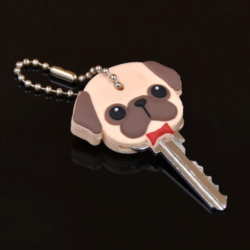 1 PC Elegant New Cute Puppy Pug Cat Rabbit Key Cover Cap Keychain Key Ring Key Holder PVC Unisex