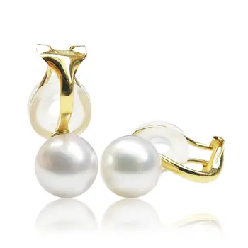 

Elegant 7.5-9.5mm AAA Genuine Akoya White Pearl Earrings 18K Yellow/White Gold