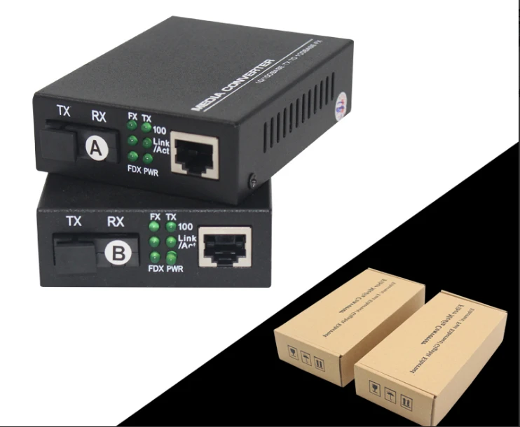 

2 Pairs 10/100/1000M Single Fiber Single Mode bidi wdm 20KM Media Converter SC/UPC Tx1310/Rx1550nm A/B