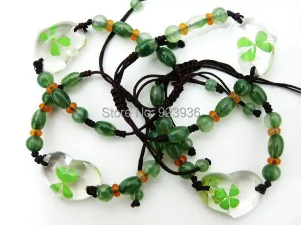 10 шт. Lucky трилистника ясно четыре листа клевера сердце Ice cool браслет