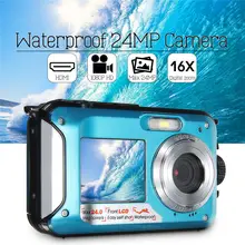 Dual 2.7″ LCD HD Waterproof Digital Video Camera 24MP MAX 1080P Double Screen 16x Zoom Underwater Sports Camcorder Camera Mic