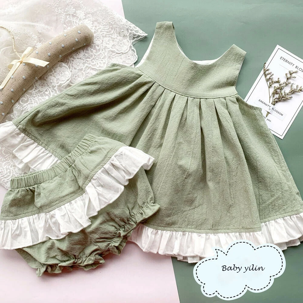 

2019 New 2Pcs Kid Newborn Baby Girl Clothes Set Bowknot Ruffle Dress Top+Shorts Bloomers Summer Outfits 0-3T