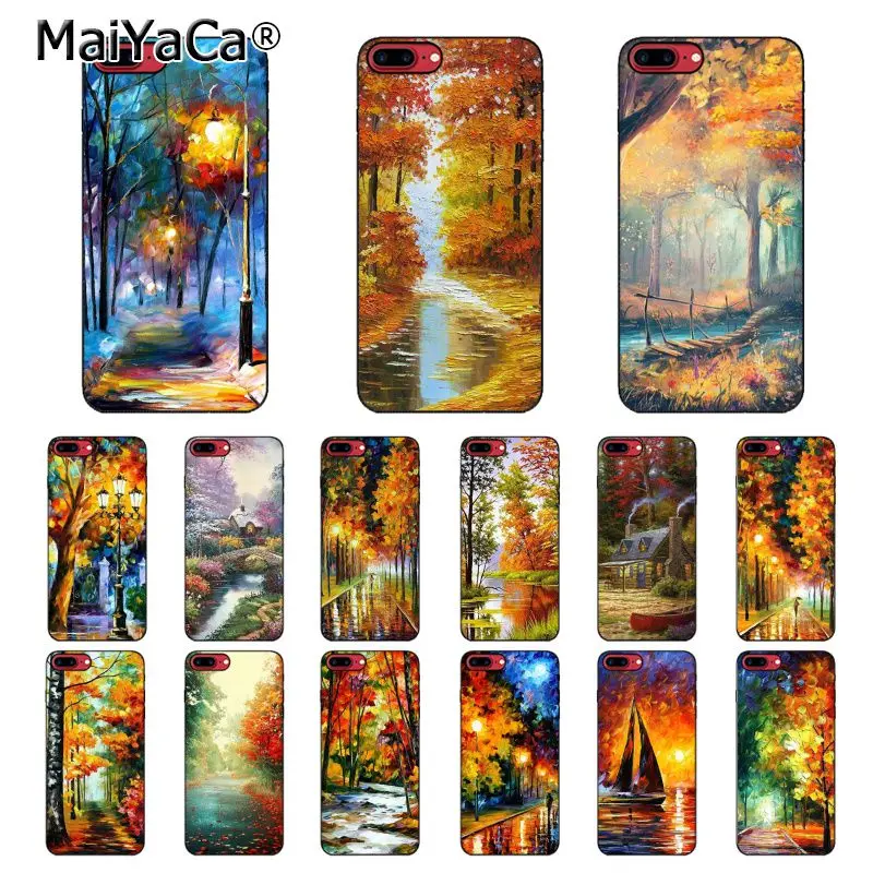 

MaiYaCa Starry Night Van Gogh Art Oil Paint Autumn Trees Maple Park Phone Case For iphone 11 Pro 8 7 6 6S Plus X XS MAX 5S SE XR