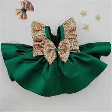 CANIS/рождественское детское платье для маленьких девочек; одежда с блестками и бантом; платья для девочек; платья принцессы для свадебной вечеринки; детское рождественское зеленое платье; Bebe