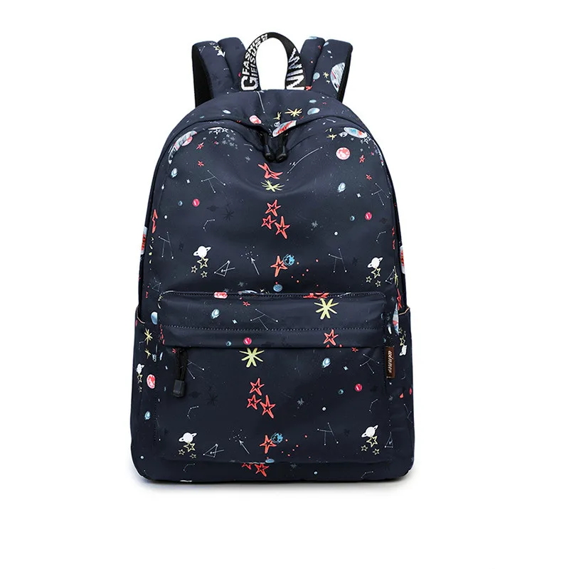 Модные водонепроницаемые тканевые женские рюкзаки, черные вместительные женские дорожные сумки для ноутбука с рисунком звездного граффити - Цвет: Черный