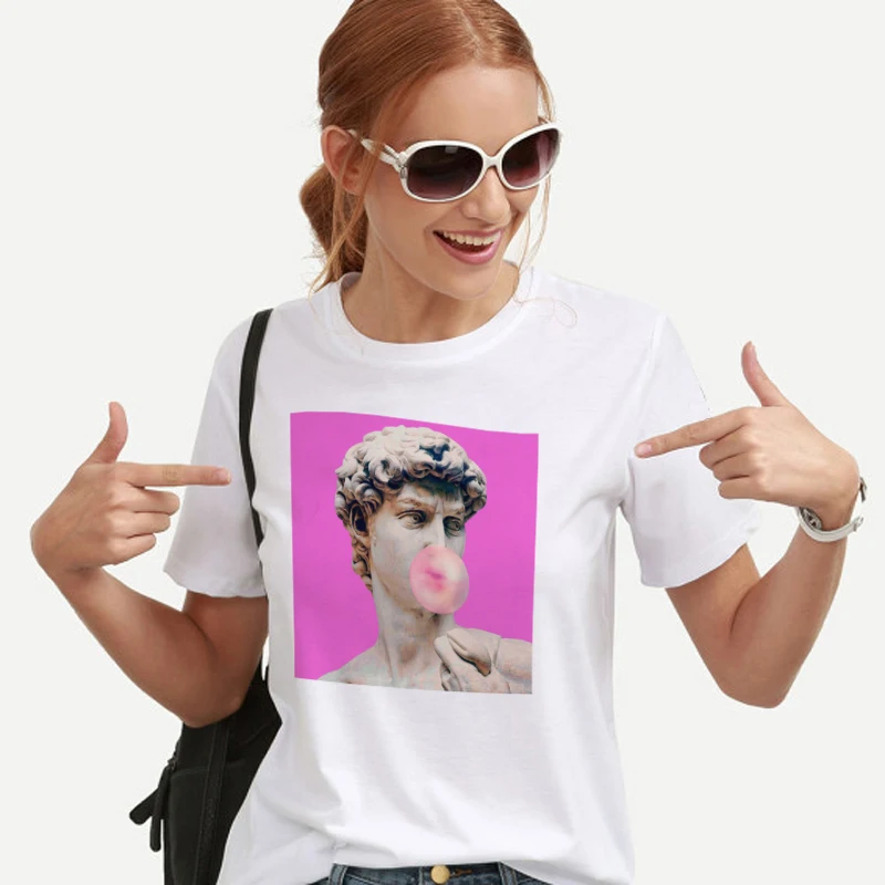 

Funny David Michelangelo Print 2019 Summer Tshirts Fashion Women Harajuku Hipster Tee Tops Short Sleeve Vintage T-shirt Clothes
