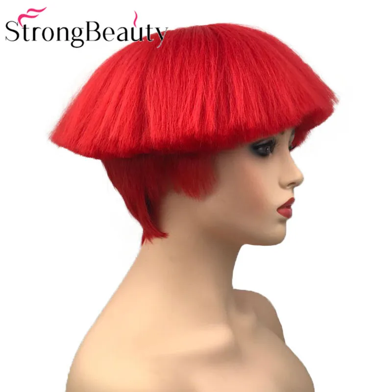 StrongBeauty короткие яки прямые синтетические парики красный/белый/Блонд/черный гриб голова парик термостойкие волосы